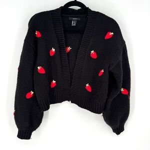Forever 21 Black Cardigan with Red Strawberry Accents